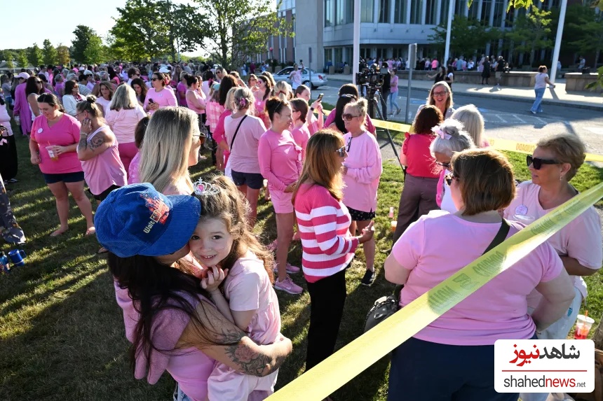 Hundreds of women gathered outside the courthouse where Clancy is standing trial on Thursday.