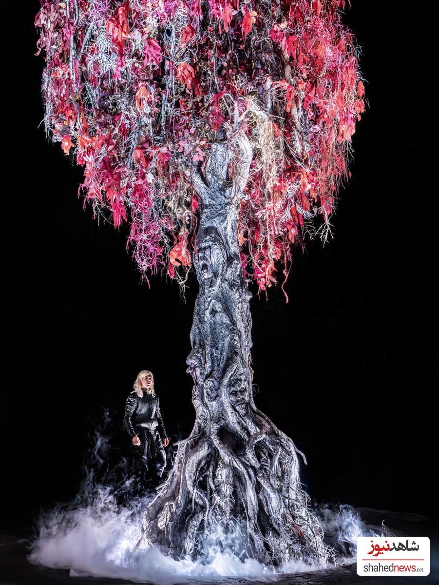 Chloe Lamford’s striking sacred tree … Noah Ritter as Prince Rhaegar Targaryen in Game of Thrones: The Mad King.