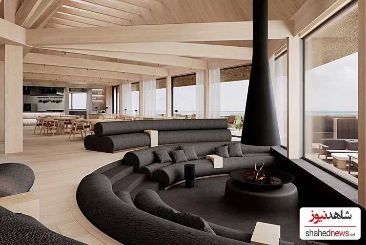 Lobby and fireplace
