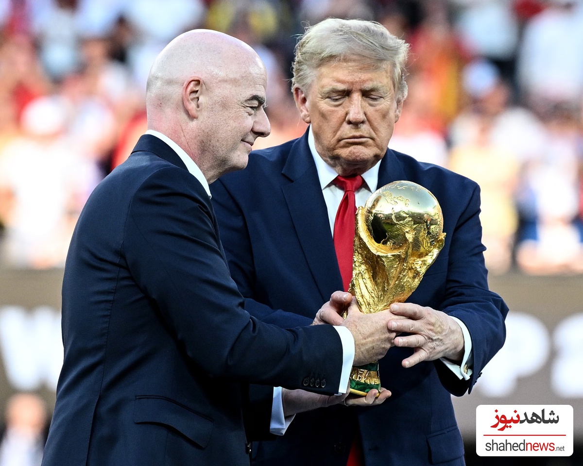 Fifa president Gianni Infantino and US president Donald Trump with the World Cup trophy at this year’s final.
